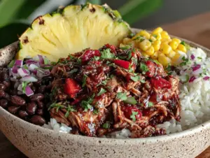 Home 4 slow cooker pineapple salsa chicken bowls - featured image
