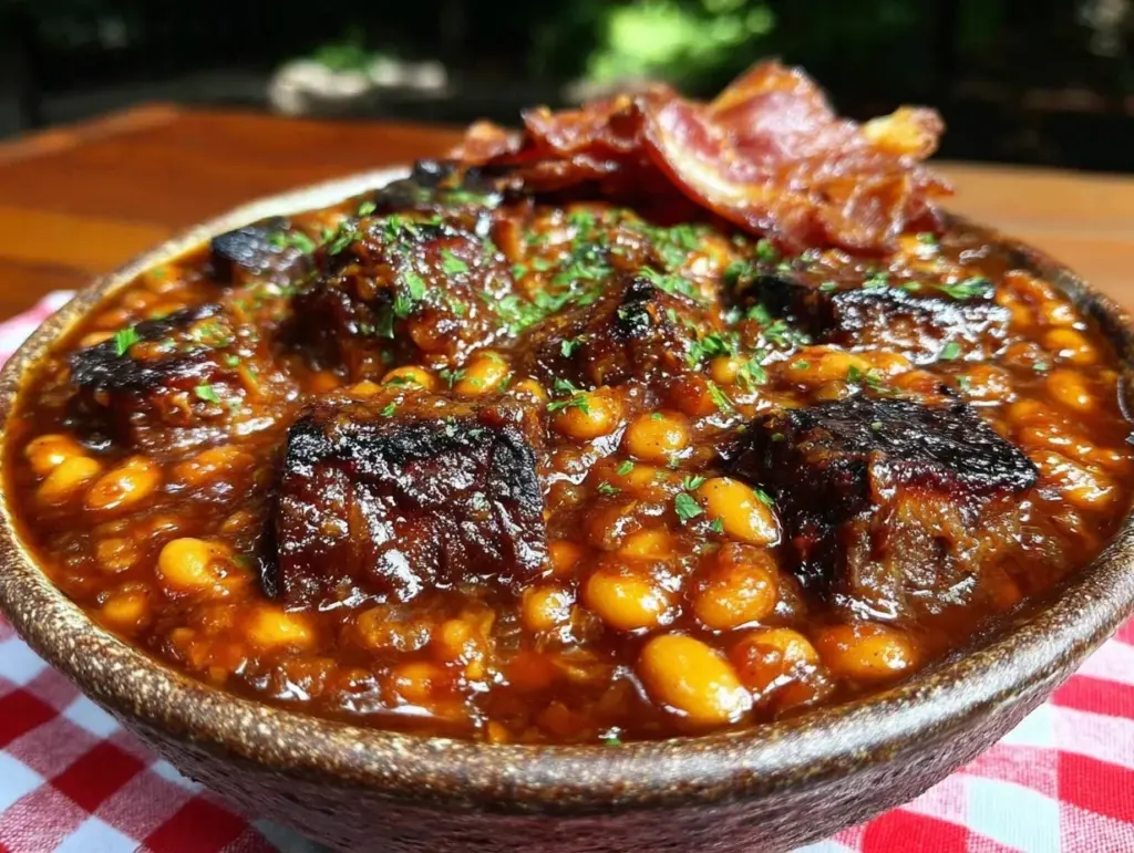 smoked brisket baked beans with bourbon - featured image