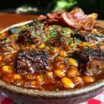smoked brisket baked beans with bourbon - featured image