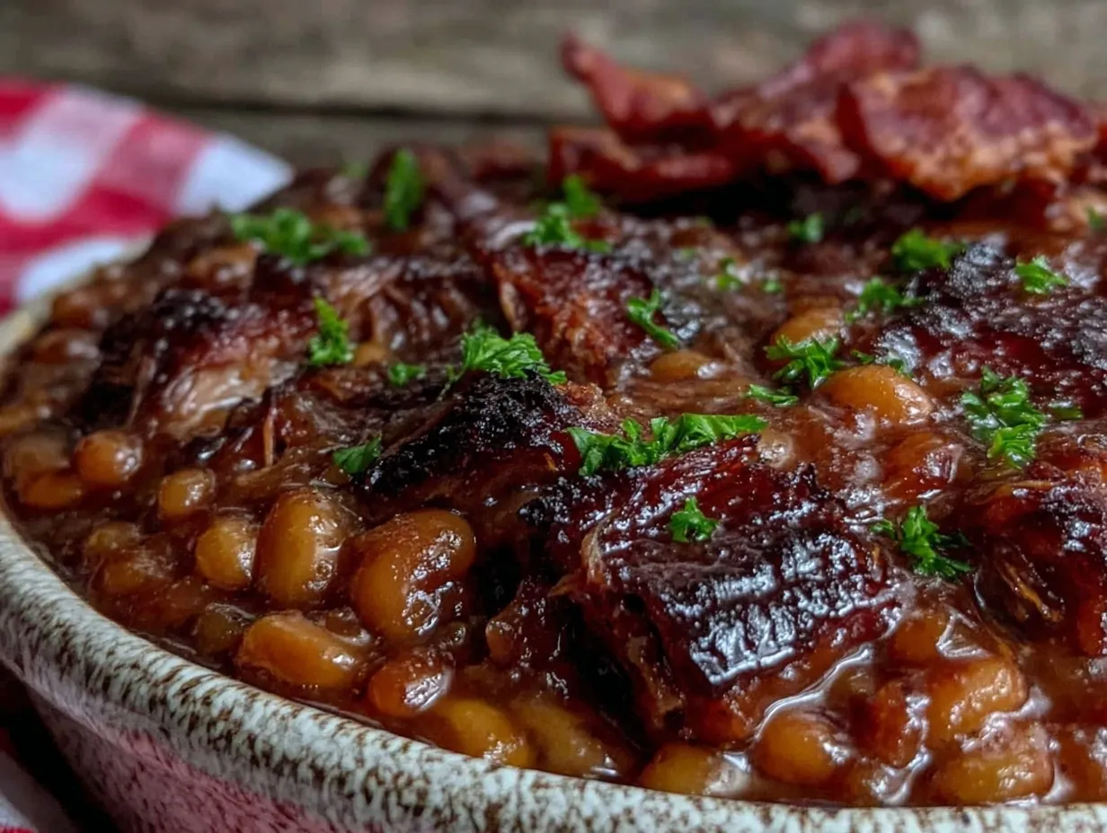 Smoked Brisket Baked Beans with Bourbon Recipe Ready in 45 Minutes 4 smoked brisket baked beans with bourbon preparation steps