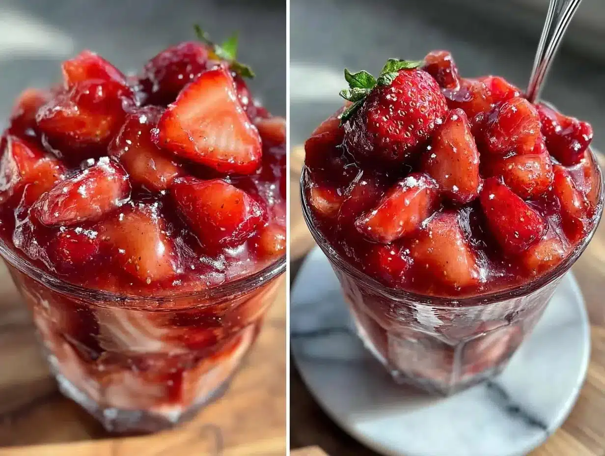 Homemade Strawberry Rhubarb Sauce Recipe Easy for Pancakes and Ice Cream 4 strawberry rhubarb sauce preparation steps