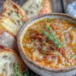 vegan caramelized onion lentil soup - featured image