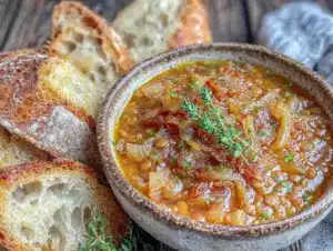 Home 6 vegan caramelized onion lentil soup - featured image