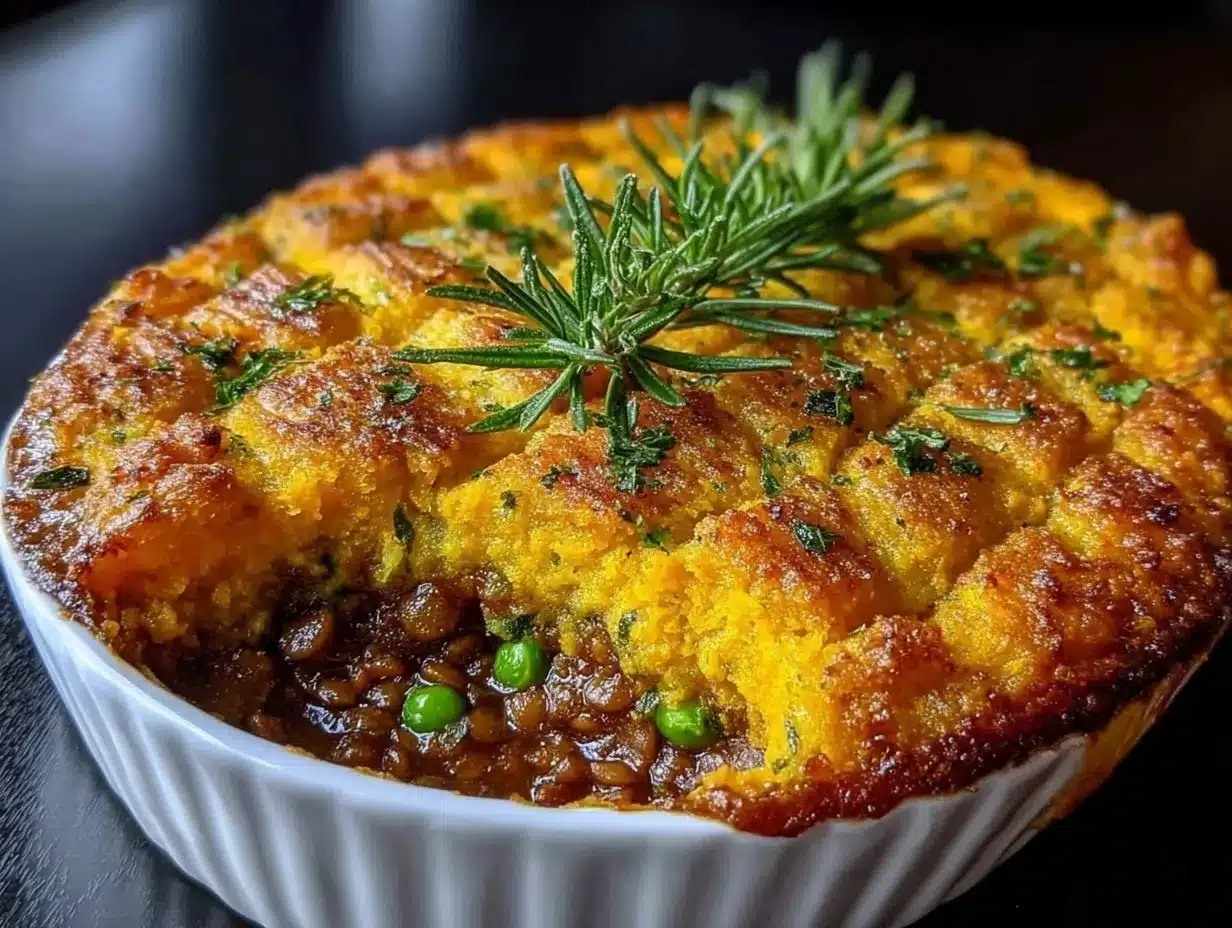 Vegan Lentil and Sweet Potato Shepherds Pie Easy Homemade Recipe with Herbed Crust 4 vegan lentil and sweet potato shepherds pie preparation steps