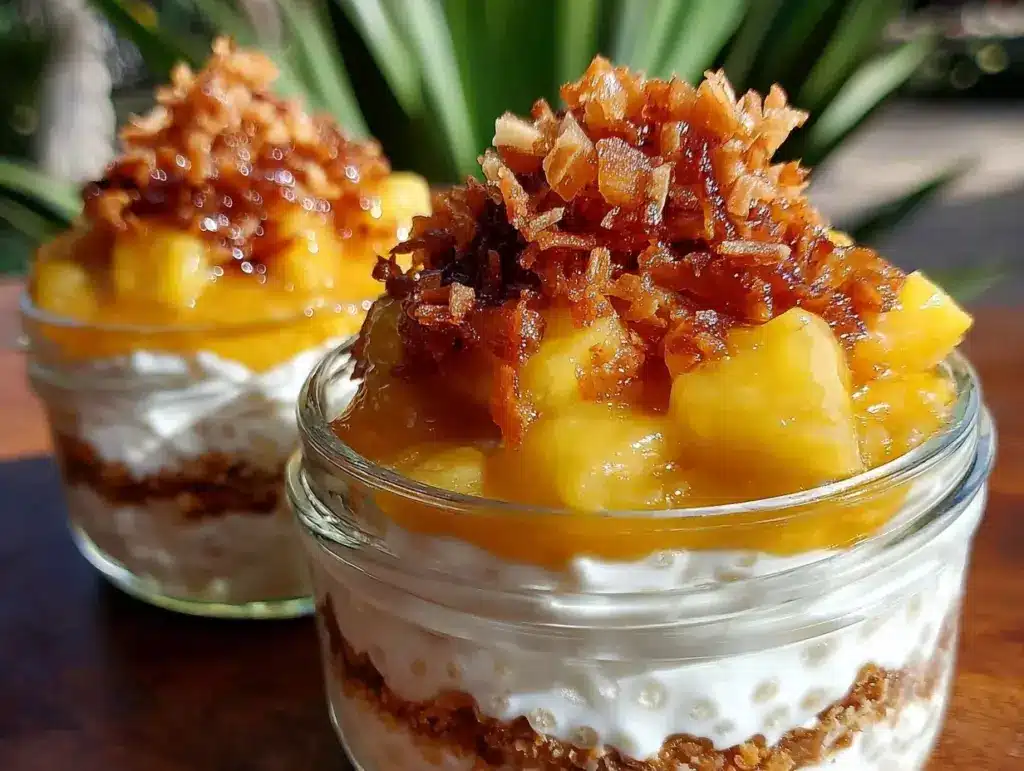 vegan mango coconut chia pudding parfait - featured image