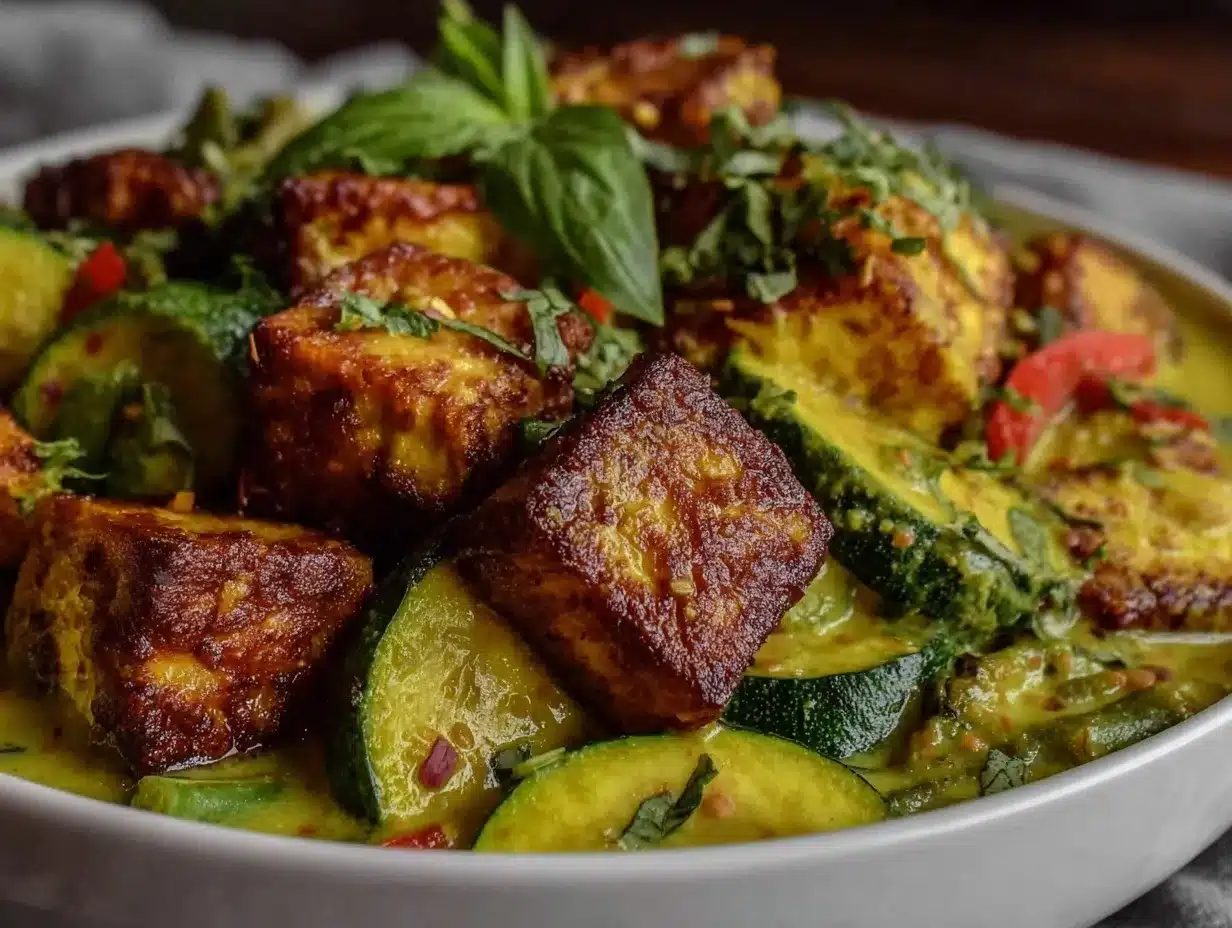 Vegan Thai Green Curry with Crispy Tofu Easy Recipe Ready in 30 Minutes 4 vegan Thai green curry with crispy tofu preparation steps