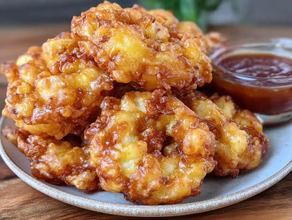 Beer-Battered Onion Rings Recipe Easy Crispy Onion Rings with Sriracha Dip for Father’s Day 4 beer-battered onion rings preparation steps