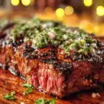 cast iron cowboy steak with chimichurri - featured image