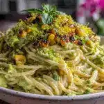 creamy avocado pasta with charred corn - featured image