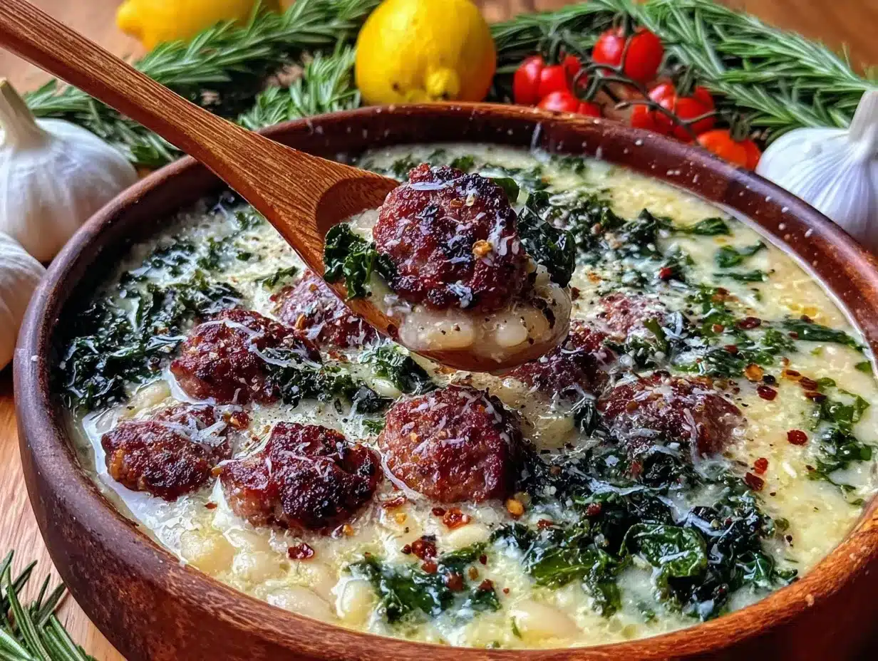 Creamy Tuscan White Bean Soup with Sausage Easy Recipe Ready in 30 Minutes 4 creamy Tuscan white bean soup with sausage preparation steps