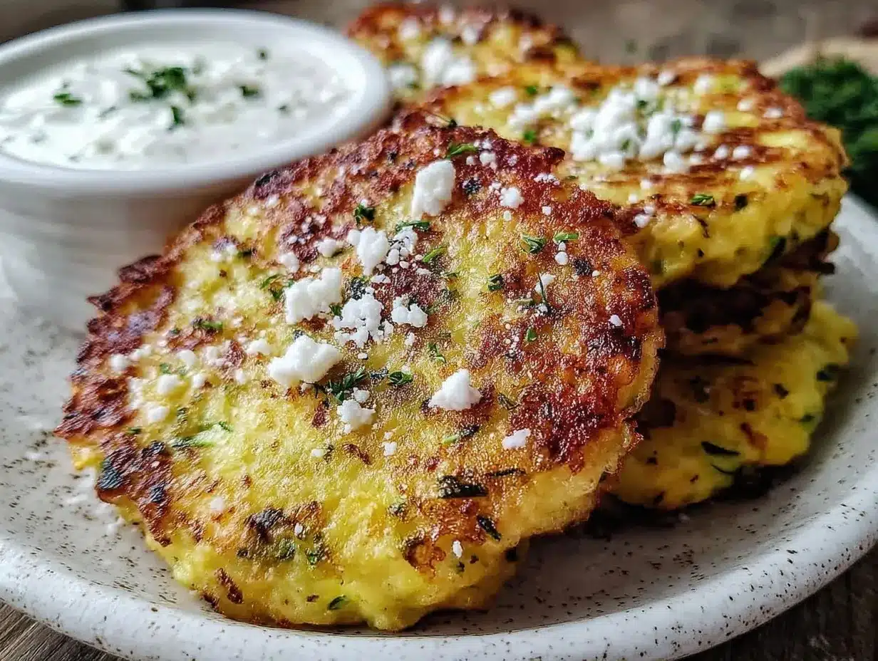 Crispy Zucchini Fritters with Feta Dip Recipe Ready in 30 Minutes 4 crispy zucchini fritters preparation steps