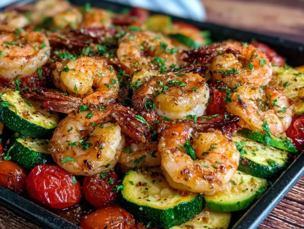 garlic butter shrimp sheet pan dinner - featured image