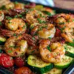 garlic butter shrimp sheet pan dinner - featured image