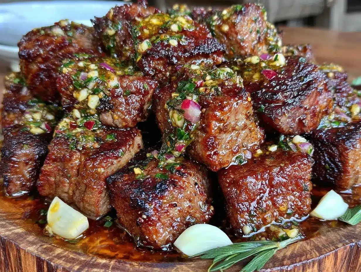Garlic Butter Steak Bites with Herb Chimichurri Easy Recipe Ready in 20 Minutes 4 garlic butter steak bites preparation steps