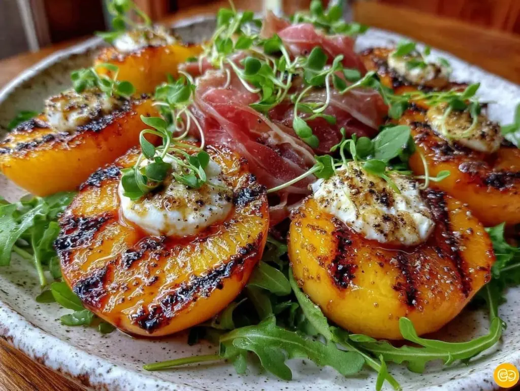 Home 2 grilled peach salad with burrata - featured image