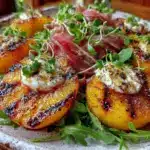 grilled peach salad with burrata - featured image