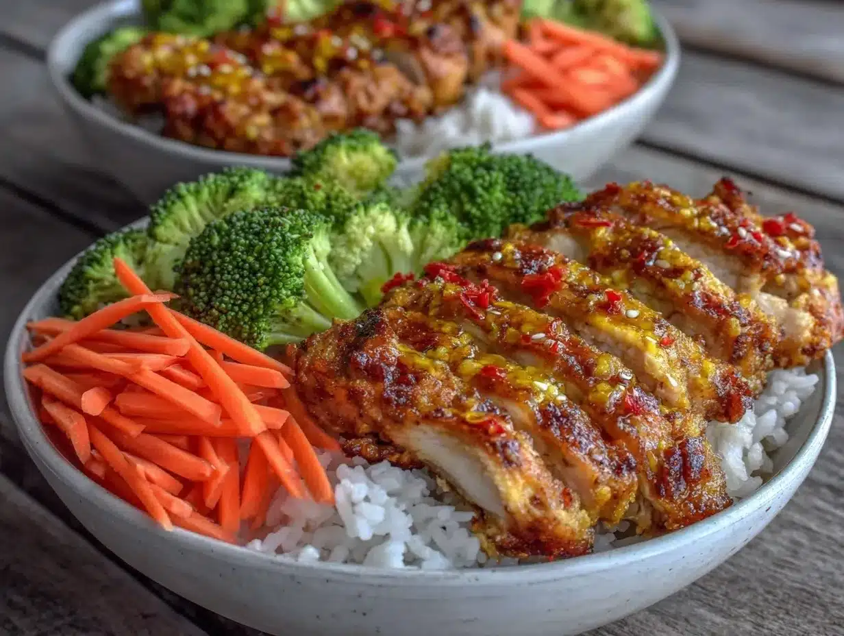 Healthy Chicken and Rice Bowl Recipe with Easy Zesty Ginger Dressing 4 healthy chicken and rice bowl preparation steps