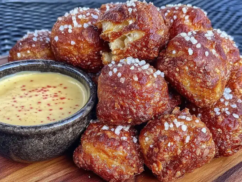 homemade pretzel bites with beer cheese - featured image