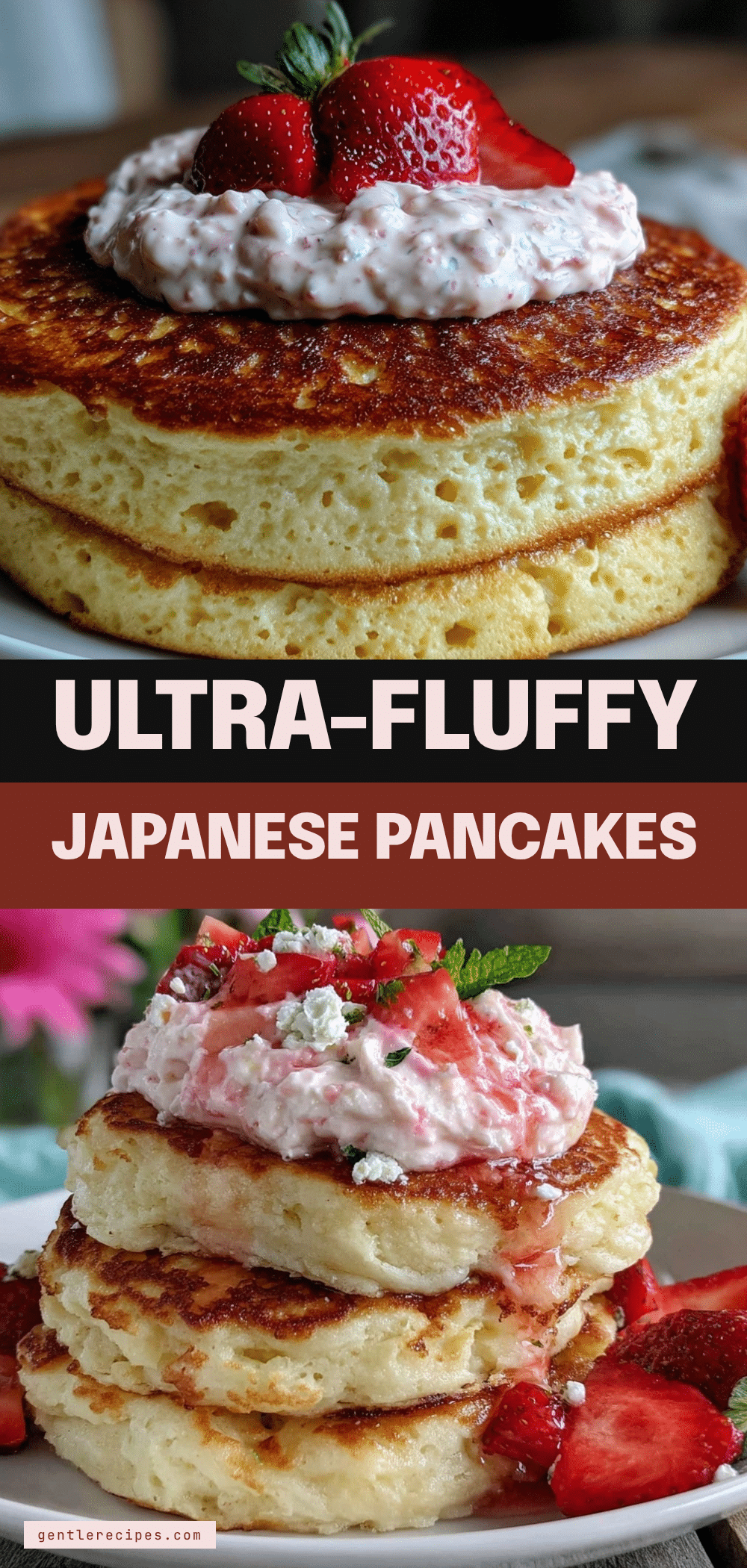 Japanese Soufflé Pancakes Recipe Easy Fluffy Breakfast with Strawberry Cream 5 Japanese soufflé pancakes recipe