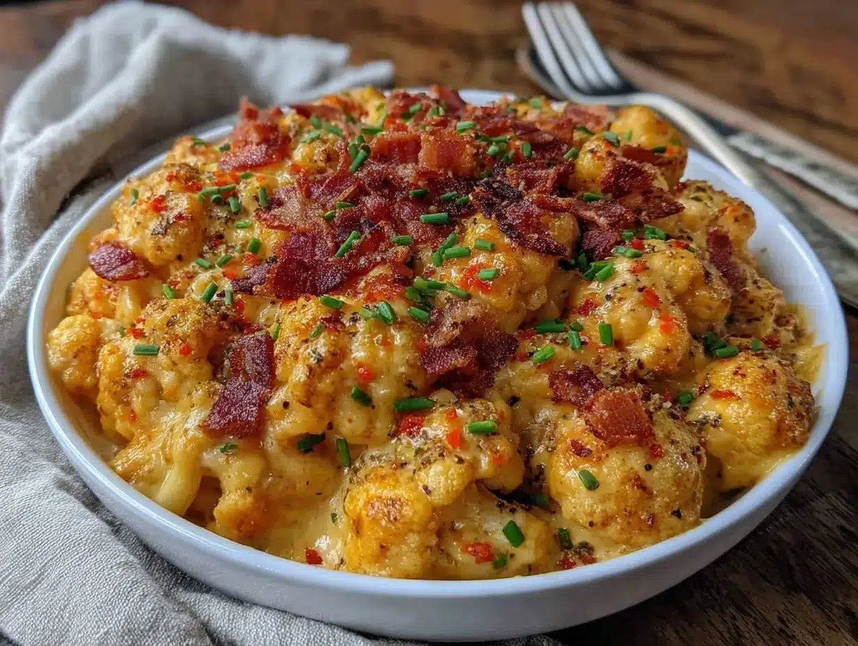 Keto Cauliflower Mac and Cheese Recipe with Crispy Bacon Topping Easy and Delicious 4 keto cauliflower mac and cheese preparation steps