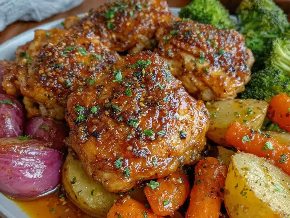 One-Pan Honey Garlic Chicken Thighs Recipe Easy Dinner with Roasted Veggies 4 one-pan honey garlic chicken thighs preparation steps