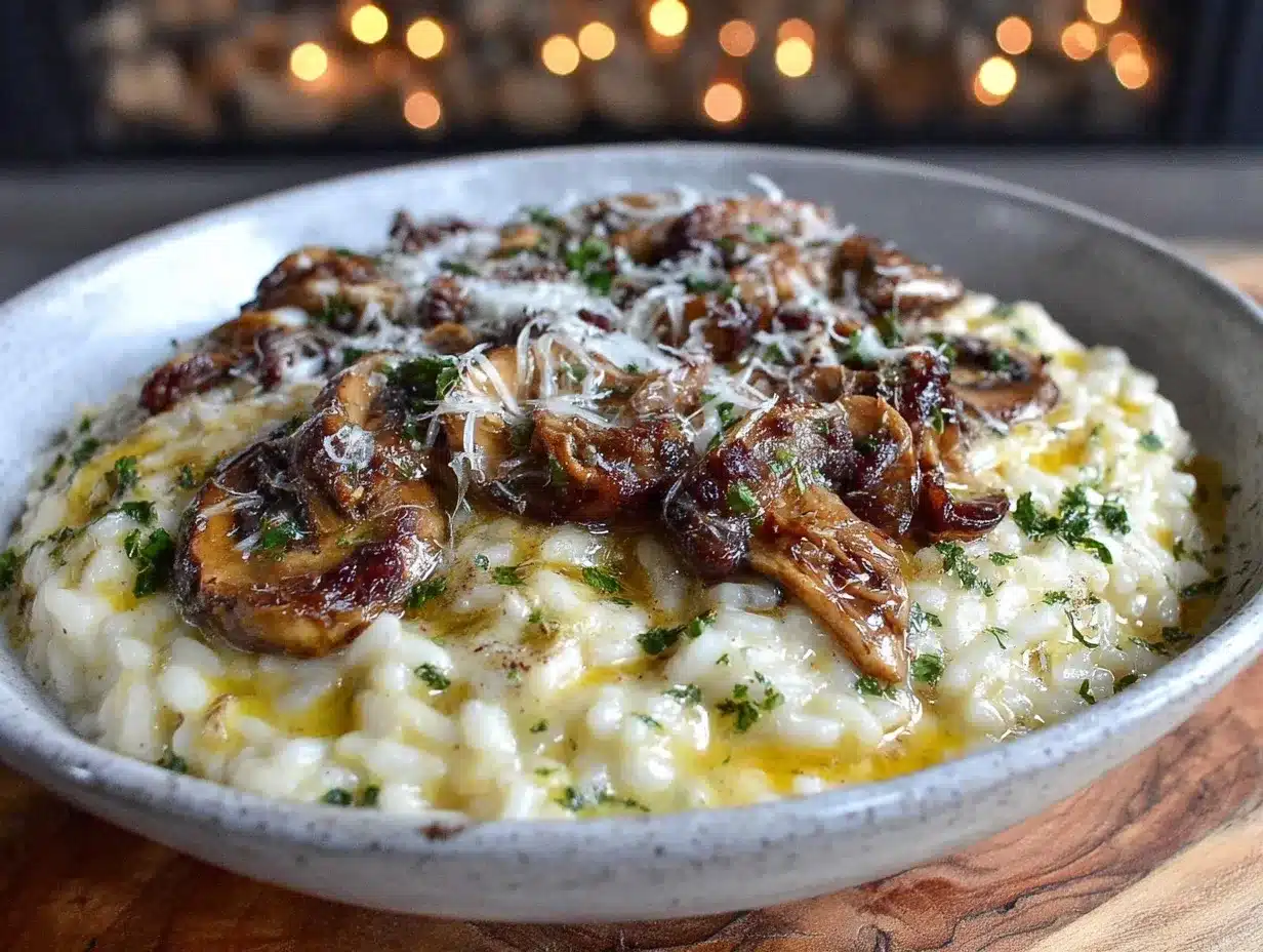 One-Pot Creamy Mushroom Risotto with Truffle Oil Easy Recipe in 30 Minutes 4 one-pot creamy mushroom risotto preparation steps