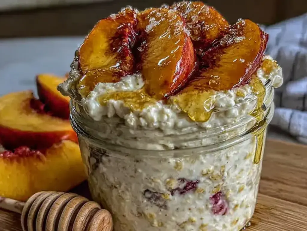 Home 3 overnight refrigerator oats with peach honey - featured image