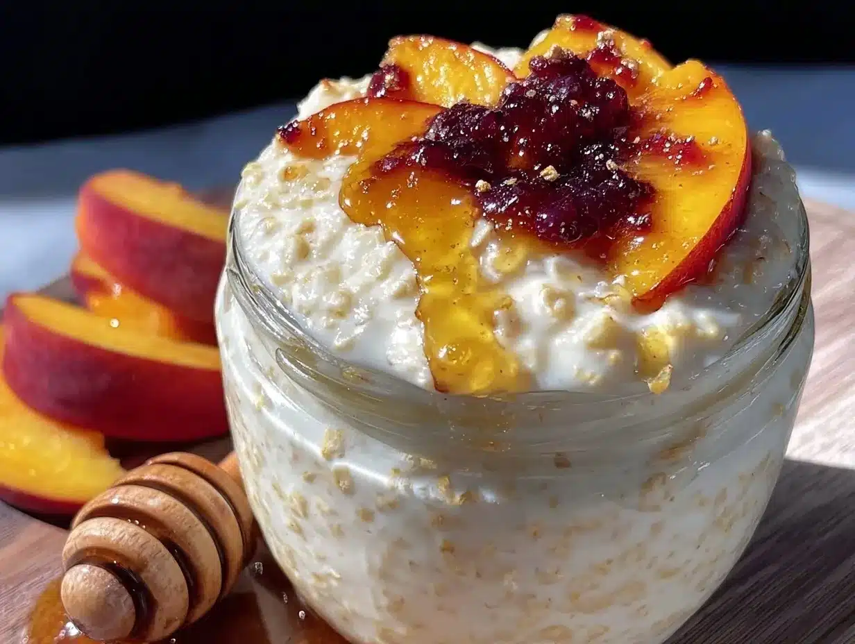 Overnight Refrigerator Oats with Peach Honey Easy Creamy Breakfast Recipe 4 overnight refrigerator oats with peach honey preparation steps