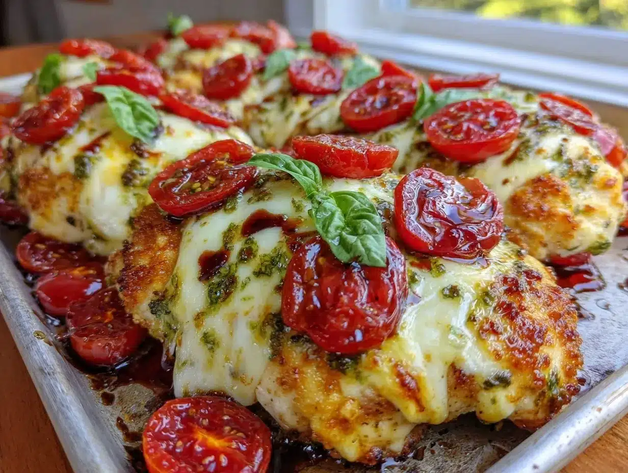 Sheet Pan Caprese Chicken Recipe Easy 30-Minute Dinner with Balsamic Glaze 4 sheet pan caprese chicken preparation steps