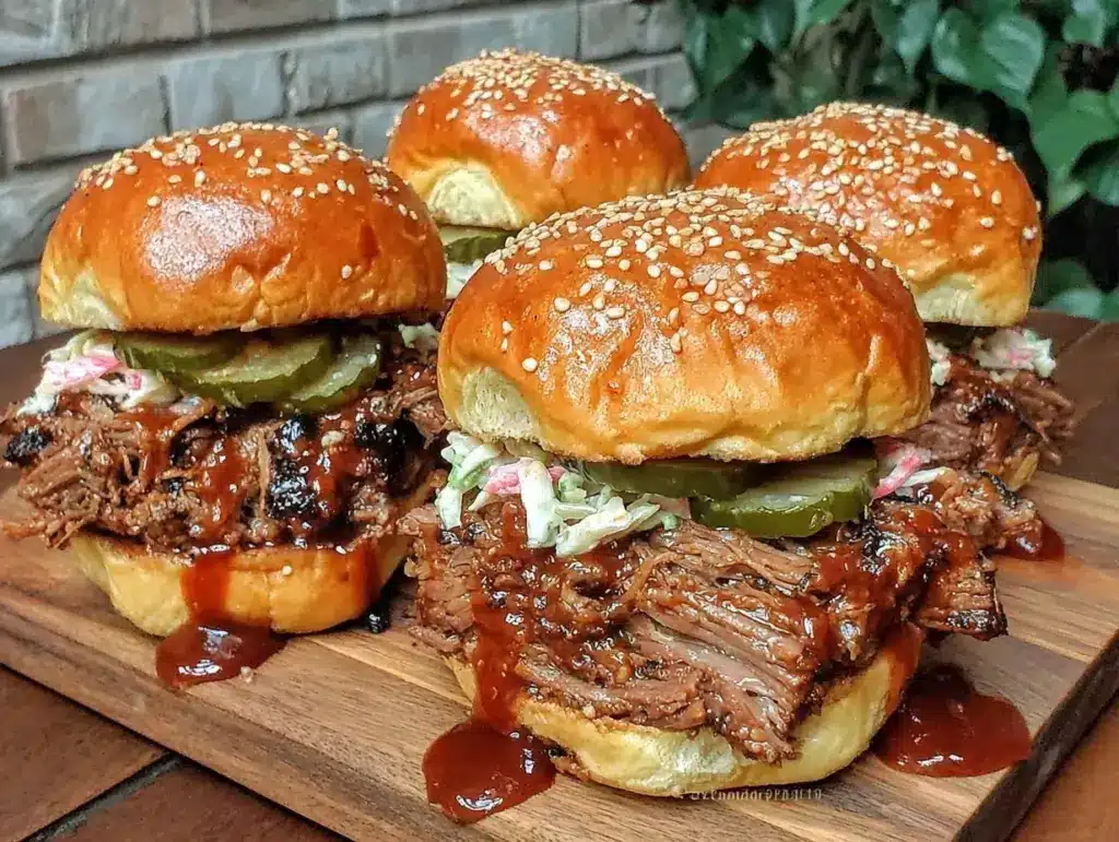 smoked brisket sliders bourbon bbq sauce - featured image