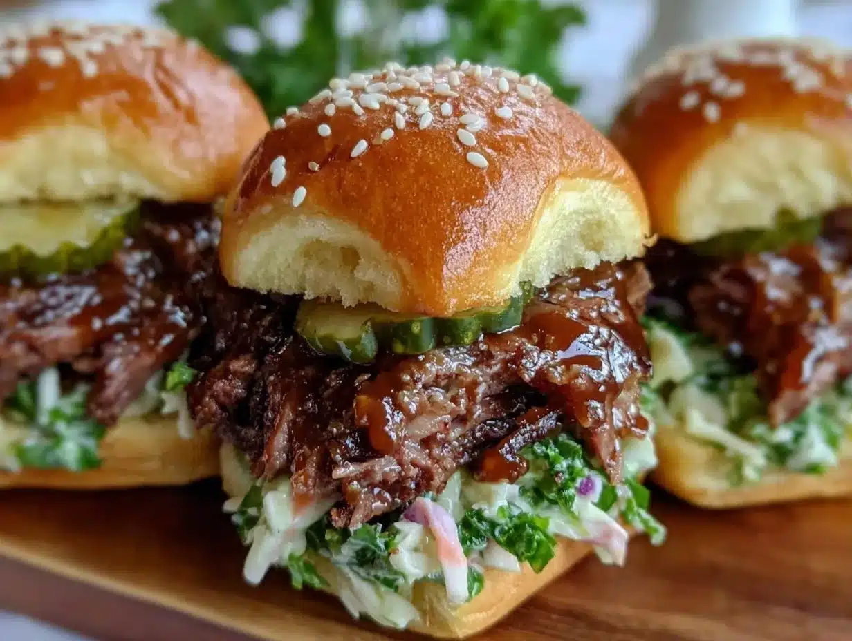Smoked Brisket Sliders Recipe with Bourbon BBQ Sauce for Fathers Day 4 smoked brisket sliders bourbon bbq sauce preparation steps