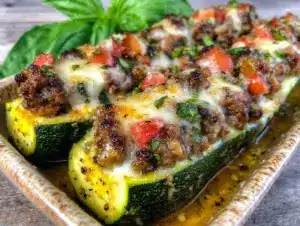 Home 4 stuffed zucchini boats with italian sausage - featured image
