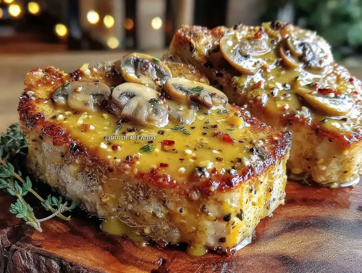 Thick-Cut Pork Chops with Dijon Mushroom Sauce Easy 30-Minute Recipe 4 thick-cut pork chops with Dijon mushroom sauce preparation steps