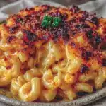 cheesy baked mac and cheese - featured image