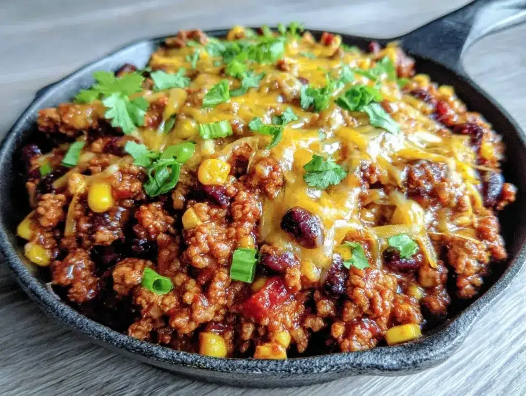 Home 1 cheesy ground turkey taco skillet - featured image