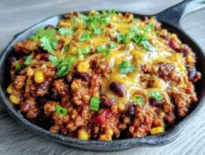 Home 4 cheesy ground turkey taco skillet - featured image