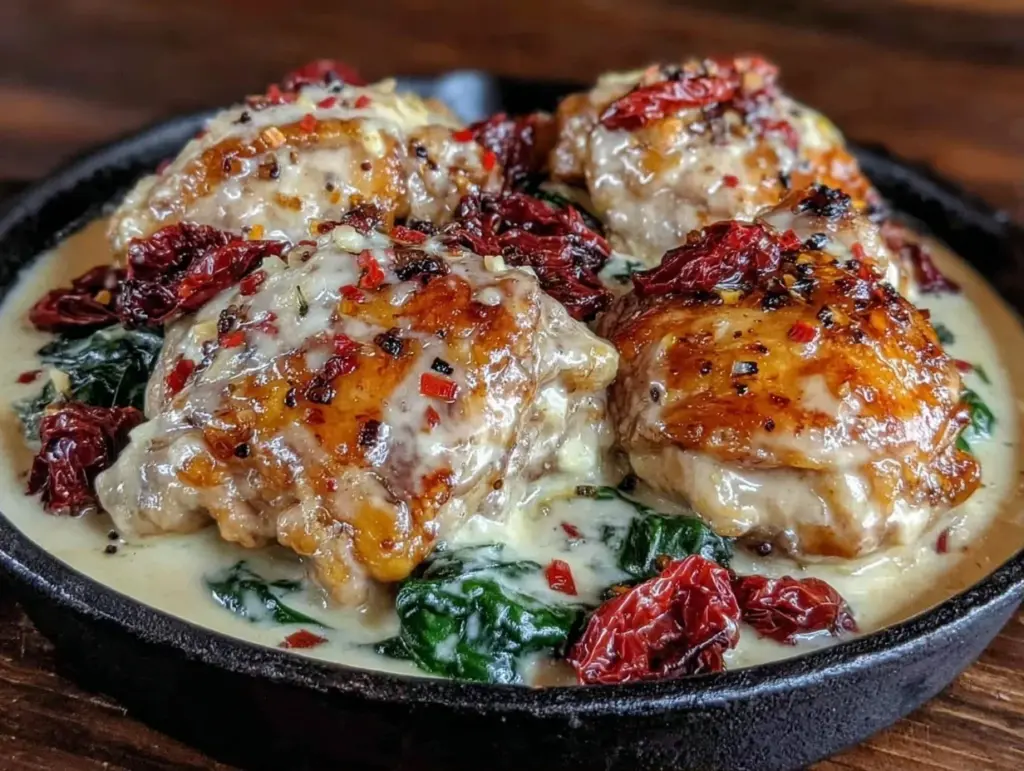 Home 2 creamy Tuscan chicken thighs - featured image
