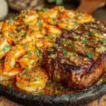 garlic butter steak and shrimp skillet - featured image