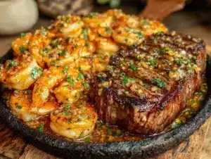 Home 7 garlic butter steak and shrimp skillet - featured image
