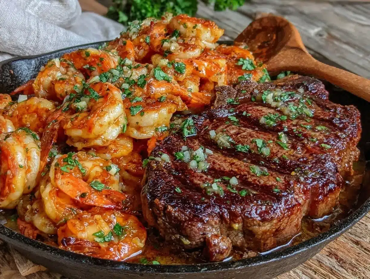 Garlic Butter Steak and Shrimp Skillet: 15-Min Dinner 4 garlic butter steak and shrimp skillet preparation steps