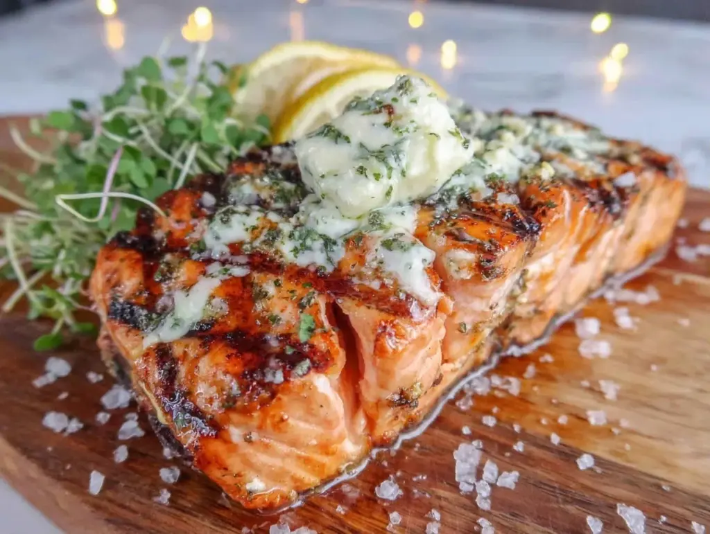 Home 2 grilled salmon with garlic herb butter - featured image