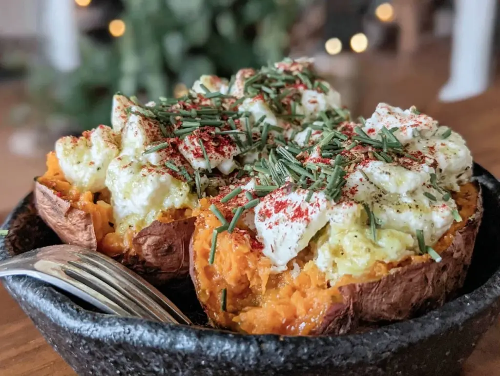 loaded baked sweet potatoes - featured image